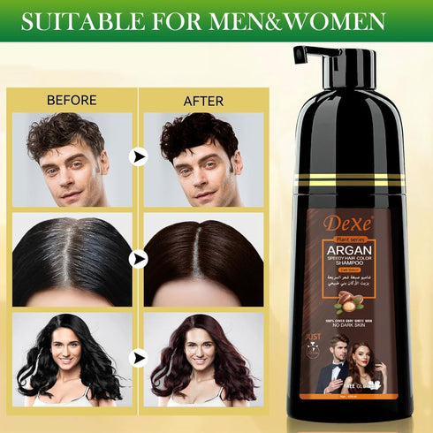 Instant Black Hair Dye Shampoo for Gray Hair Coverage | Hair Color Shampoo for Men/Women | 3 in 1-100% Grey Cover,