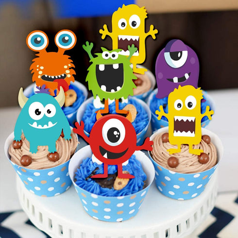 Monster 1st Birthday Decorations Kit - Photo Banner, Balloons, Cupcake Toppers for Little Monster Party Supplies