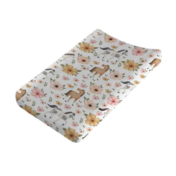 Changing Pad Covers, Watercolor Horse Floral, 32"x16" Soft Breathable Sheets for Boys Girls