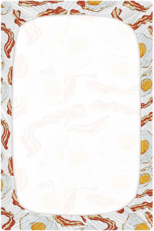 Pigsaly 27x39 Inch Crib Sheets Bright Bacon Tan Strips Fried Egg Baby Sheet for Standard Crib Mattress Boys Girls