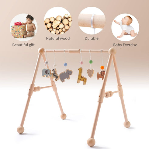6 Wooden Baby Gym with Gym Toys, Detachable Wooden Play Gym Frame Activity Gym Hanging Bar Baby Toys for Activity Gym