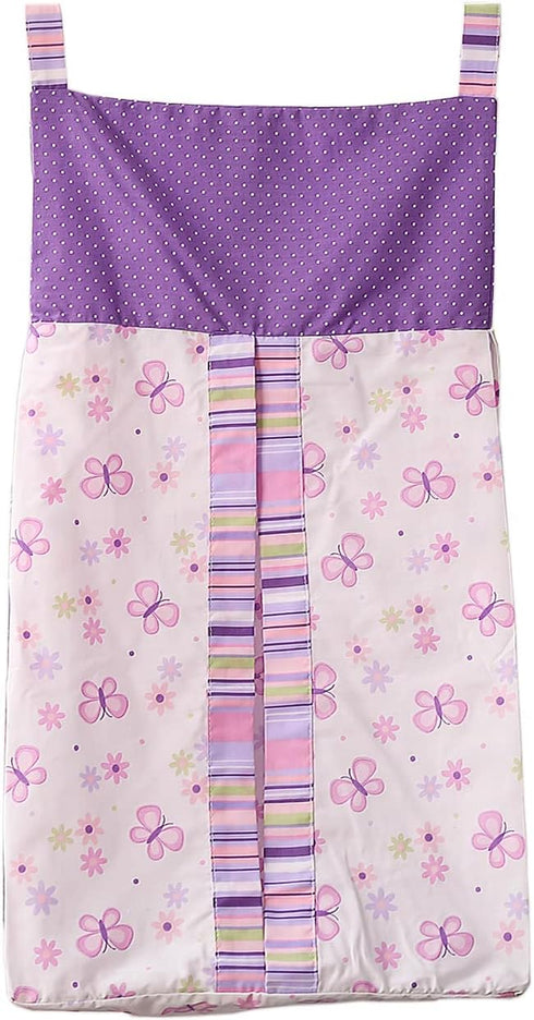 CribMATE Purple Butterfly Diaper Stacker Organizer, Nursery Crib Diaper Hanging Bag for Baby Girl