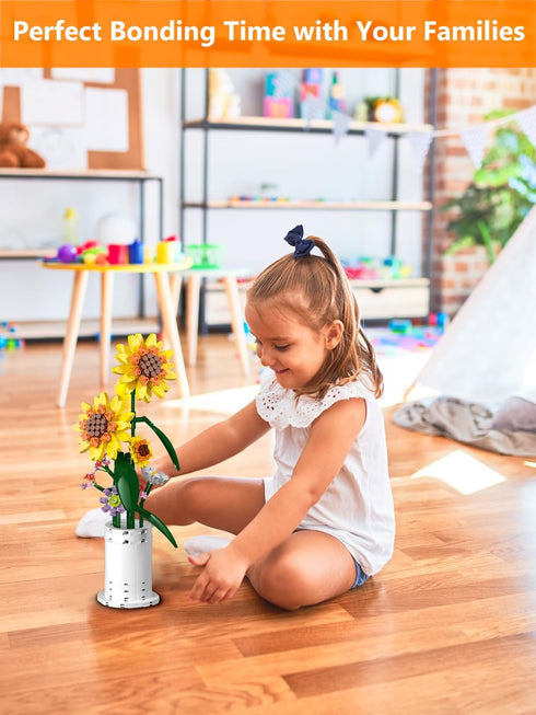 AMSHINE Set, Sunflower Bouquet Building Block Flower with Vase Building Toys, Home Garden Office Decorations and Party