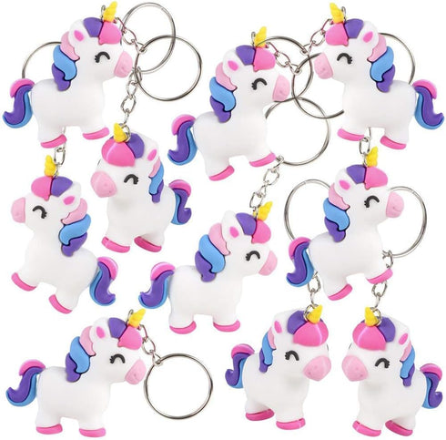 ArtCreativity Set of 12 Unicorn Rubber Keychains, Fun Key Chains for Kids, Birthday Party Favors, Goodie Bag Fillers