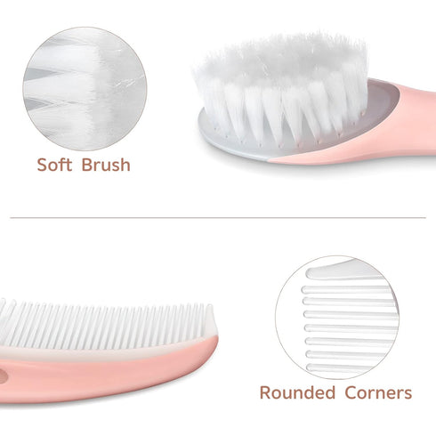 Set 1Set Baby Hair Brush and Comb Massage Scalp Brush for Newborn and Toddler (Pink)