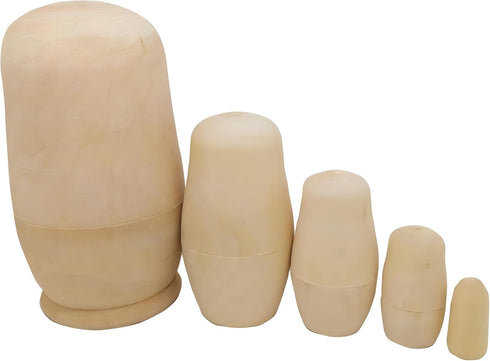 MAGIKON 5-Piece Unpainted Nesting Doll Set - 5-Inch Blank Wooden Stacking Dolls for