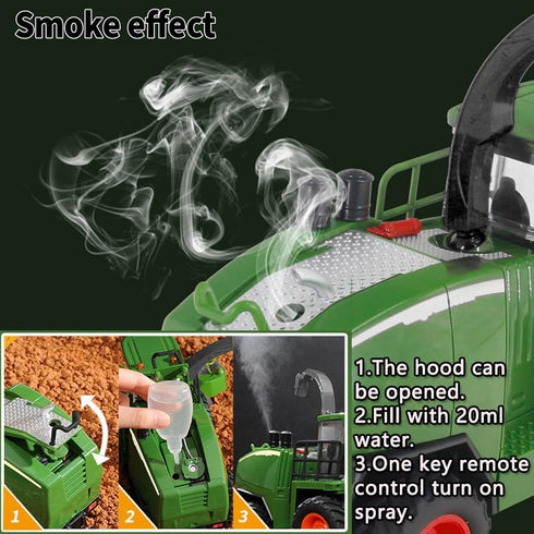 GoolRC Remote Control Tractor Farm Harvester, 1:24 Scale RC Truck with Spray/Light/Sound Effects, 2 Batteries
