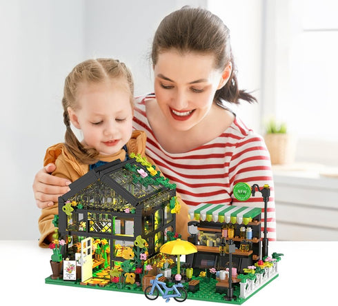 Set 8-12 680pcs Flower House Building with LED, City Street House Flower Shop Building Blocks Toy, Valentine Gift