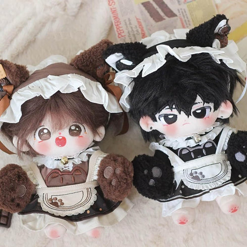 niannyyhouse 20cm Plush Doll Clothes Headdress Shirt Dress Apron Shoes Cat Paw Maid Sets for 8in Dolls (Black)