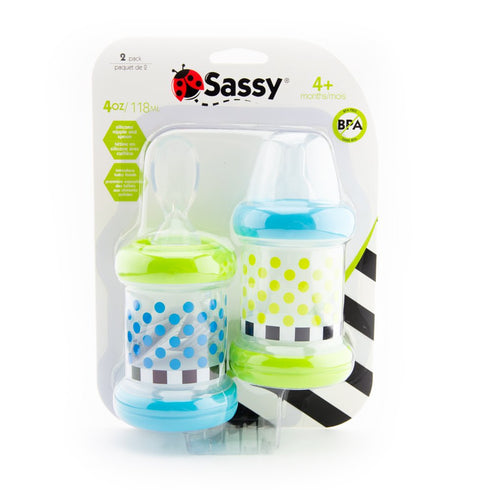 4+ Set 2- 4oz 100% (30182) Sassy Baby Food Nurser Months of Silicone Nipple and Spoon BPA-Free