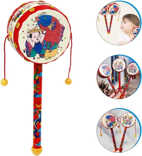 Toddmomy Baby Tots Baby Tots Wood Baby Hand Wooden Monkey Drums Rattle Drum Wooden Baby Musical Toys Rattle Toys Chinese Balancing Toys Infants Toys