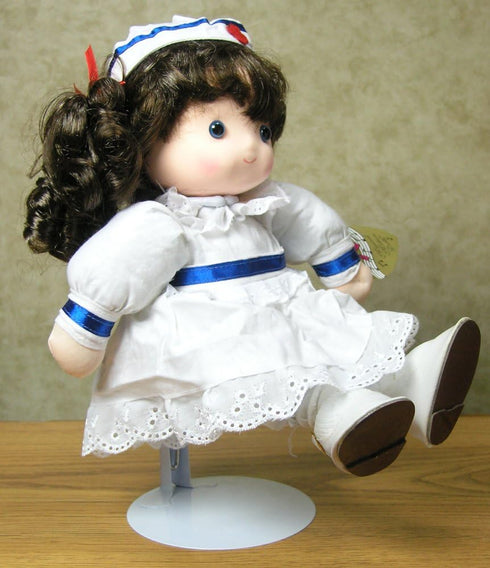 BANBERRY DESIGNS Doll Stands, White with Vinyl Arms, Expands from 7" to 12" H for Dolls 7" to 16" Tall