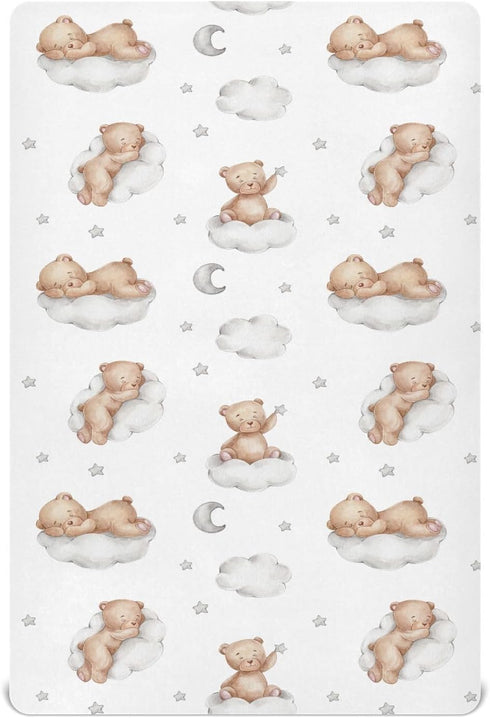 Vvfelixl Crib Sheets for Boys & Girls, Teddy Bears Clouds Pattern, Neutral,