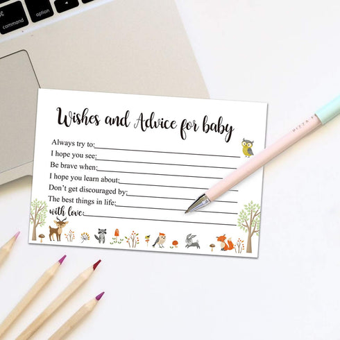 Giftideaworkshop 50 Woodland Baby Shower Wishes and Advice Cards for Mom-to-Be, 4X6 inch