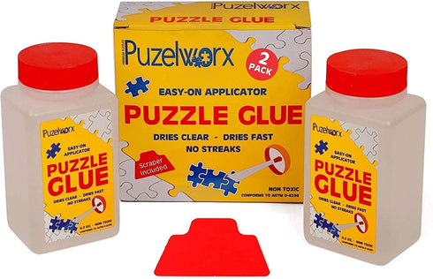 PuzzleWorx Jigsaw Puzzle Glue Pack of 2, Non-Toxic Clear Glue for 1000/1500/2000 Piece Puzzles, 8.4 oz Total