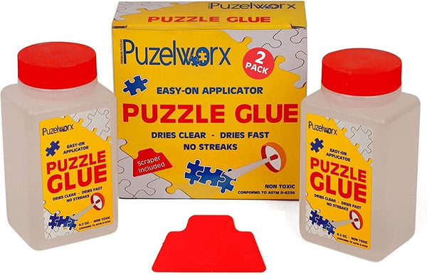 PuzzleWorx Jigsaw Puzzle Glue Pack of 2, Non-Toxic Clear Glue for 1000/1500/2000 Piece Puzzles, 8.4 oz Total