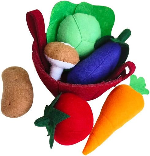 Felt Food Vegetable Set, Toddler Vegetable Basket with Soft Plush Pretend Play Food, Carrier, for Ages 3+