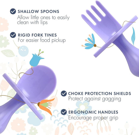 Nooli Toddler Utensils, Toddler Forks, Silicone Baby Spoon, BPA Phthalates-Free, Dishwasher Safe, Lavendar