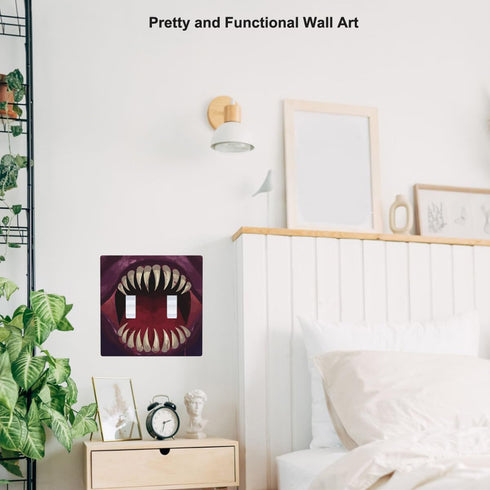 Big Monster Teeth Double Toggle Switch Covers, 2-Gang Wall Plate, Funny Novelty Light Switch Covers
