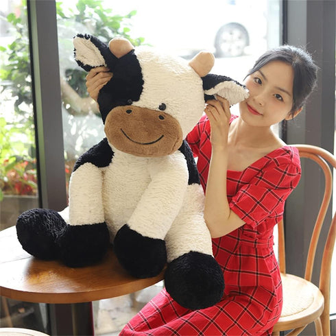 Cute Cattle Plush Toy, Cow Year Stuffed Animals Soft Doll for Kids, Birthday Gift (Black and White, 50cm/19inch)