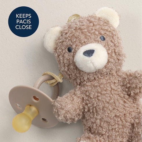 Set 0-6 Itzy Ritzy Pacifier & Lovey Natural Rubber Paci with Stuffed Animal Lovey Detachable Plush Bear Pacifier Holder