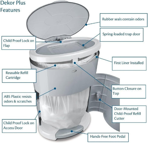 Pack 8 +1 30% of More Diaper Refill Liners Refills Compatible with DEKOR CLASSIC Diaper Pails Exclusive Extra Thickness