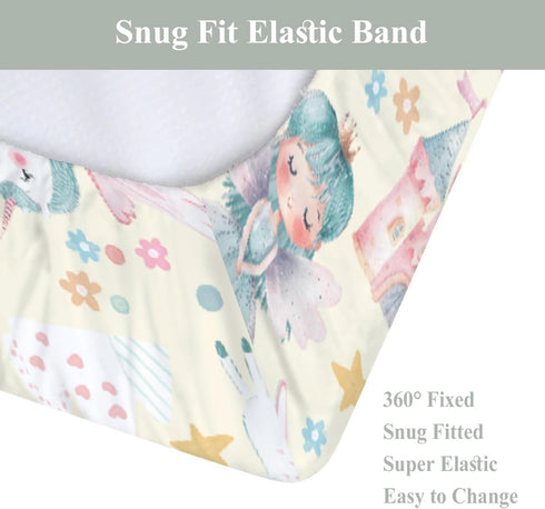 ZoUbqchY 32''16'' Watercolor Fairies Yellow Changing Pad Covers for Baby Girls Boys Pastel Princess Castle Floral Stars