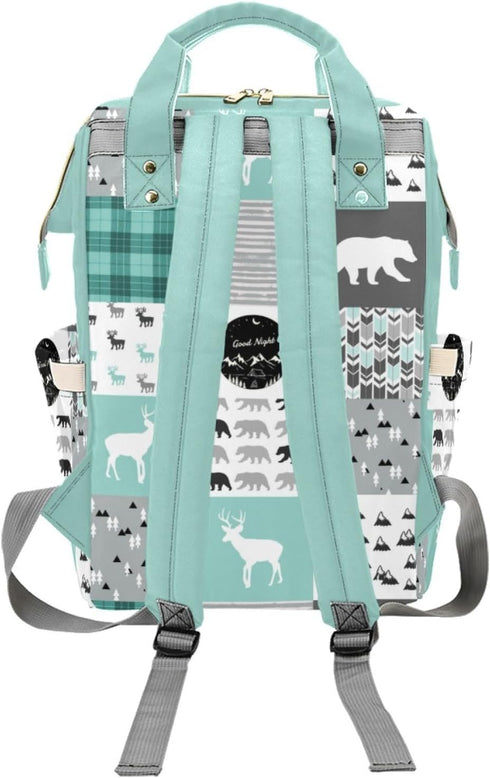 Noverbibi Backpack Mommy Daypack Personalized Woodland Deer Bear Diaper Bag with Name Custom Baby Bag, Nursing Tote