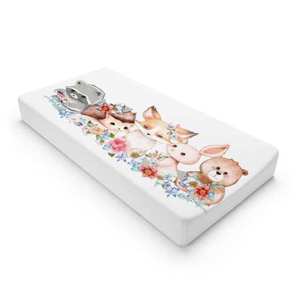 Cute Woodland Animals Spring Floral Changing Pad Cover, Bear Raccoon Hedgehog Rabbit Sheets for Boys Girls, 32"x16"