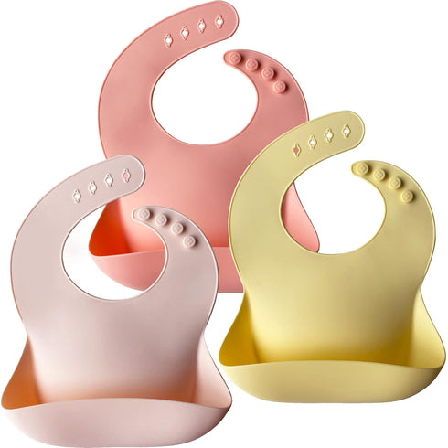 Moonkie Silicone Baby Bibs Set of 3, BPA Free Soft Adjustable Fit Waterproof Feeding Bibs for Babies and Toddlers