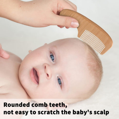 Set 5 1 Wooden Natural Goat Bristle Brush and Cradle Cap Comb - in Baby Grooming Kit for Newborns, Toddlers, Boys