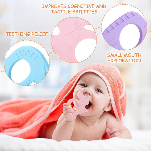 8 Pack Frozen 3 BEBOAN Silicone Baby Teething Toys, Cute Baby Teether Teething Ring Chew Toys Teether, BPA Free Easy