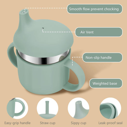 7.4 Oz 3 6-12 1-3 4 Baby Sippy Cups, Stages Training Cup, Straw Cup for Infants Toddlers Month and Kids Year, Stainless