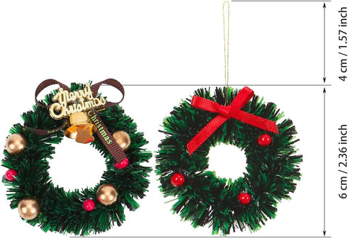 10 Pieces Mini Artificial Christmas Wreaths Ornaments - Dollhouse Miniature Christmas Wreath for Door, Windows, Tree