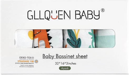 Gllquen Baby Bassinet Sheets 4 Pack, Breathable Fitted Mattress Sheet for Baby Boy Girls, 32"X16" Dinosaur