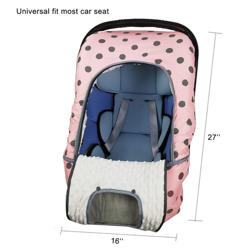Carseat Cover for Girls, Winter Baby Car Seat Covers for Infant, Baby Carrier Cover Canopy with Window Zipper, Thick
