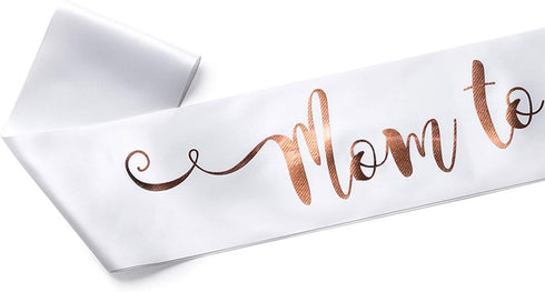 OLILLY Perfect White and Rose Gold Mom to Be Sash - Enjoy Your Baby Shower