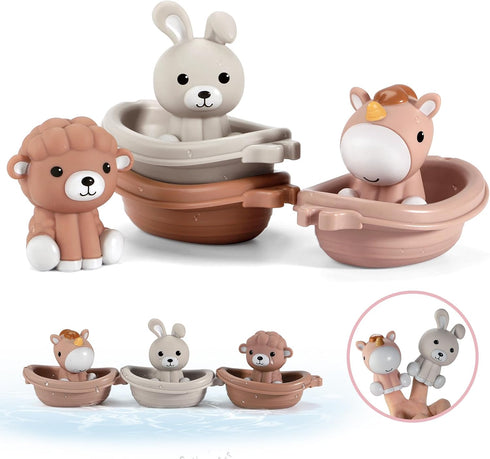 Nueplay Bathtub Toys for Toddlers 18M+Baby Bath Toys with Animal Finger PuppetsStackable