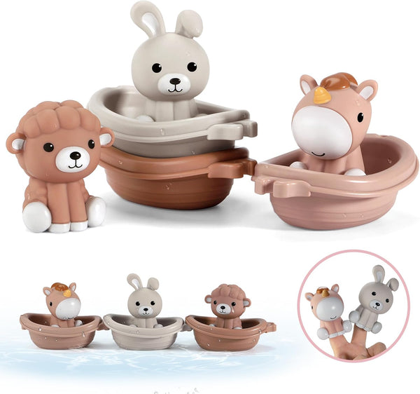 Nueplay Bathtub Toys for Toddlers 18M+Baby Bath Toys with Animal Finger PuppetsStackable