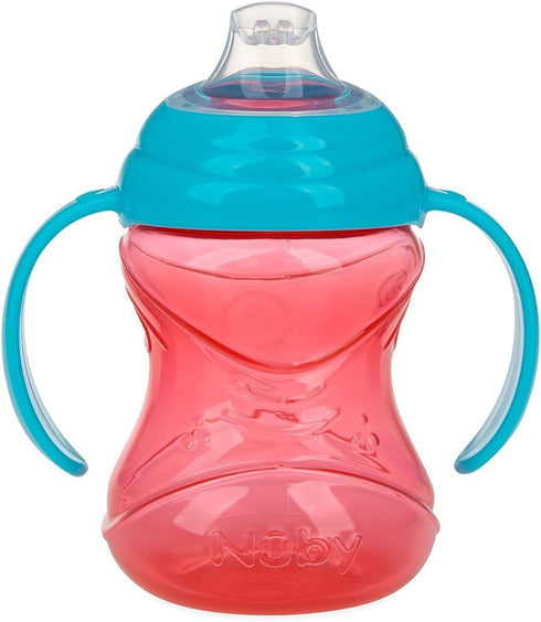 Nuby Clik-It Grip N' Sip Soft Spout No-Spill Training Sippy Cup with Handles - 10 oz (3-Pack) - Blue/Green/Red
