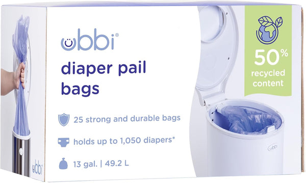 Ubbi Diaper Pail Plastic Bags, Disposable Baby Waste Bags, Single Pack, 25