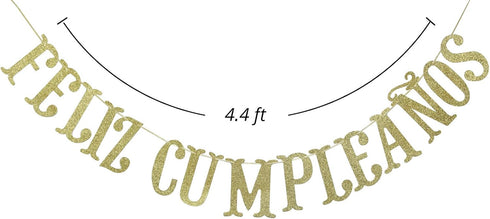 Feliz Cumpleaños Gold Glitter Banner - Happy Birthday Fiesta Theme Party Decorations