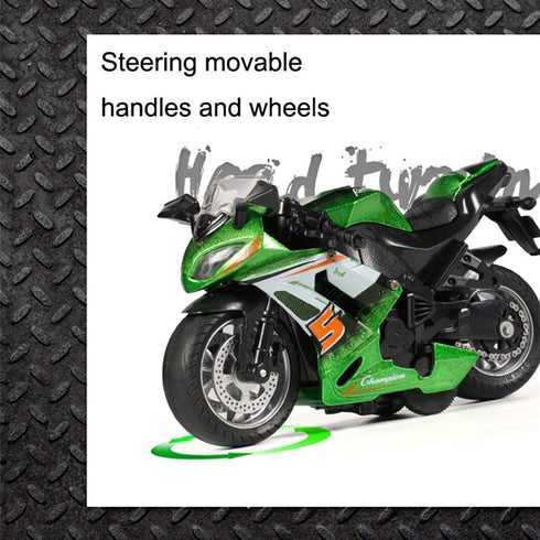 Pull Back Motorcycle Toys, Tiny Gift with Music Lighting, Race Motorcycles for Boys Age 3-8 (Green)