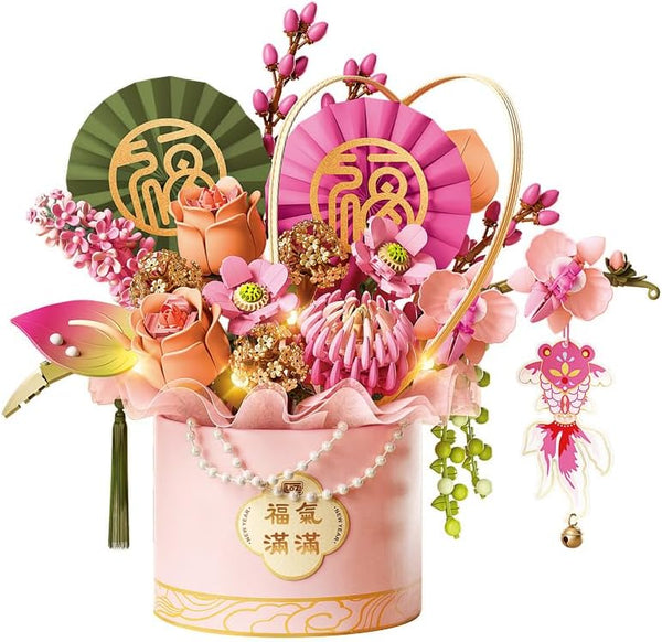 Mini Bricks Flower Building Sets, Pink Artificial Flowers with Light, Unique Home