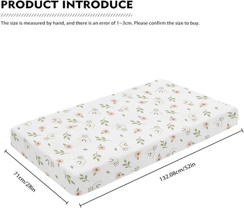 Winpema 28"x52" Flowers and Rainbow Fitted Crib Sheet Floral Style Baby Crib Sheet Fit Standard Crib and Toddler