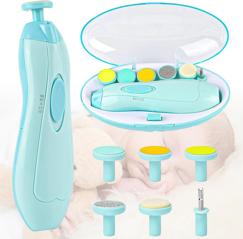Trimmer 6 Baby Nail Electric with with a Nail Clipper, Polish Grooming Kit with Grinding Head - LED Light Safe Nail
