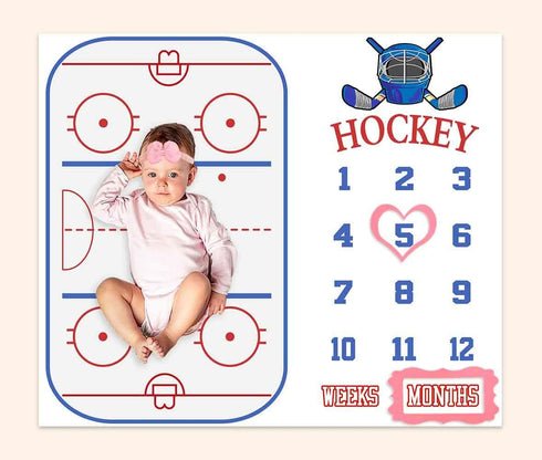 Baby Age Milestone Blanket, Hockey Stadium Growth Chart for Nursery, 1-12 Months, Includes 4 Frame and 1 Headband