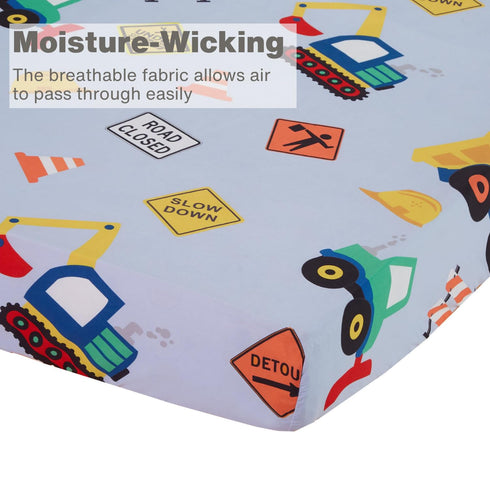 100% 28in 52in, Everyday Kids Baby Boy Fitted Crib Sheet, Under Construction, Soft Breathable Microfiber Baby Sheet