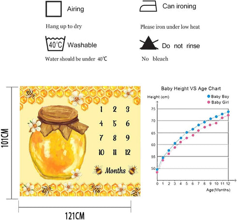 Bees Theme Baby Monthly Milestone Blanket, 48x40in, Soft Flannel, Baby Shower Age Growth Tracker