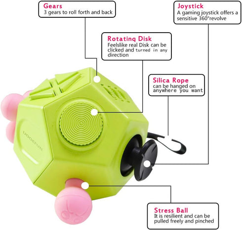 Fidgets Toy, 12 Sided Cube Toys, Autism Relief Stress Cube Toy, Sensory Toy for Children and Adults (Green / A3)